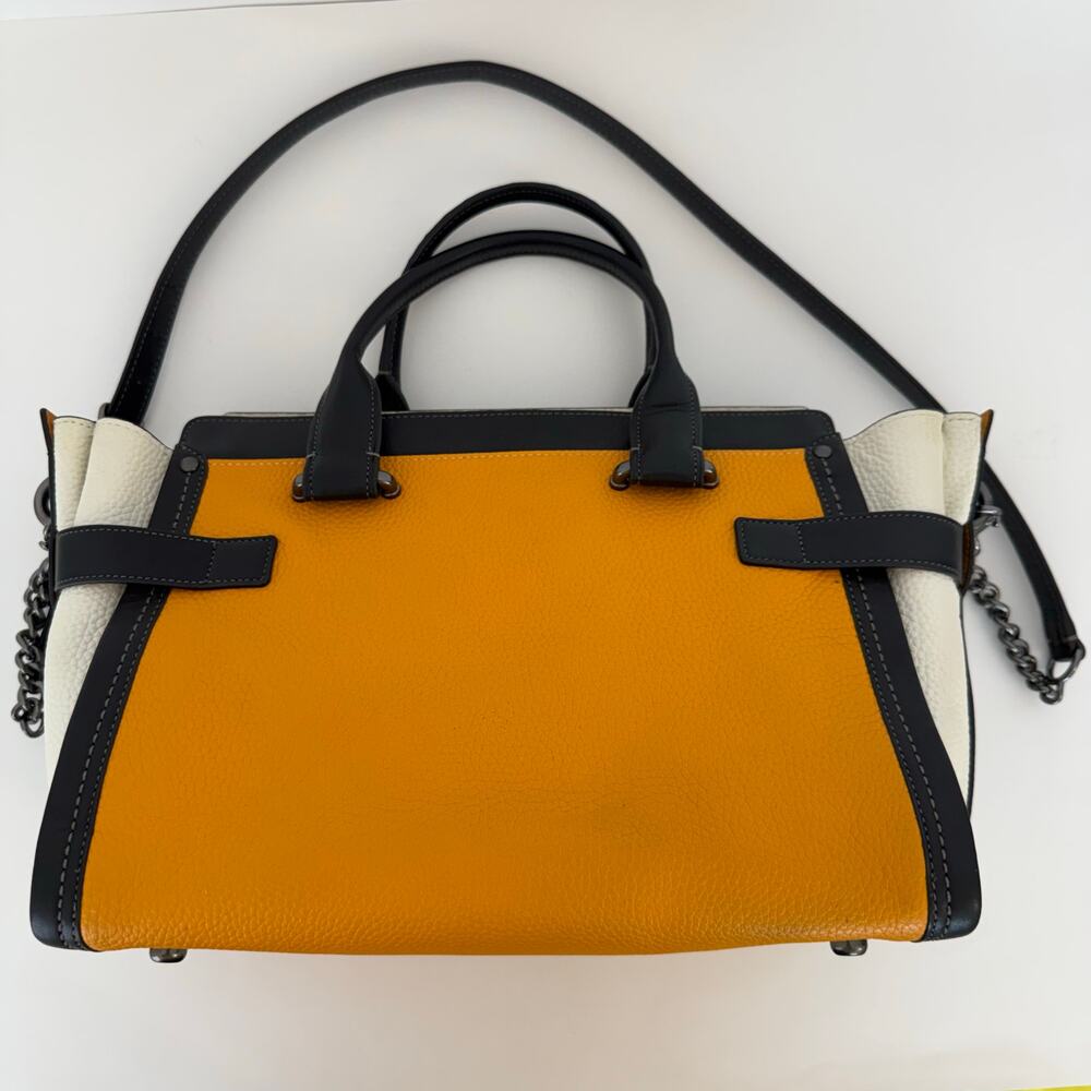 Coach Swagger with Chain in Pebble Leather Orange/Black/White 36995 NWT - Picture 7 of 16